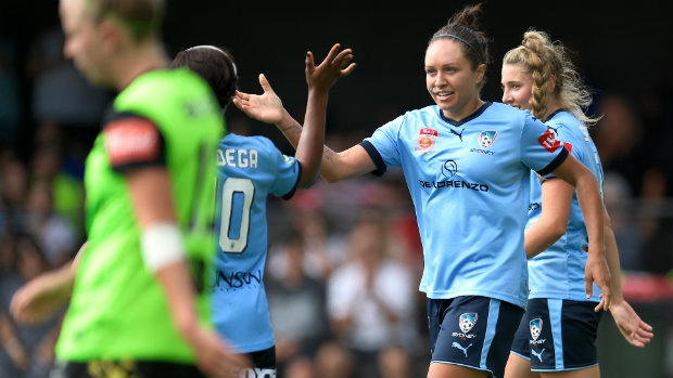 Sydney FC celebrate another goal against Canberra United