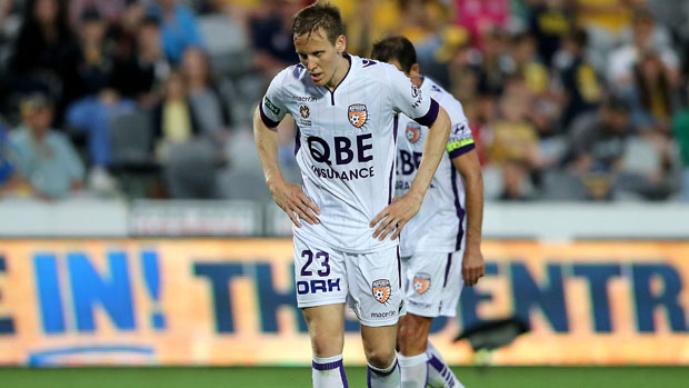 Michael Thwaite looks on during Glory's 3-2 loss to the Mariners.